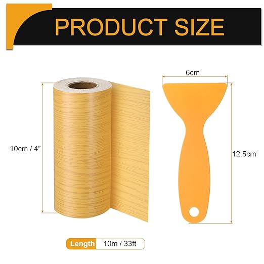 HARFINGTON Wood Grain Repair Tape 4 Inch x 33ft Self Adhesive Repair Patch Tape Simulated Wooden Floor Tapes with Plastic Scraper for Tables Doors Windows Furniture, Oak