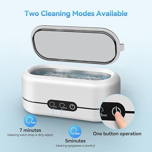 Ultrasonic Jewelry Cleaner - 48KHz Ultrasonic Cleaner Machine for Jewelry, Eyeglasses, Rings, Necklaces, Watch Strap, Makeup Brush, Dual Cleaning Modes-Brilliant White