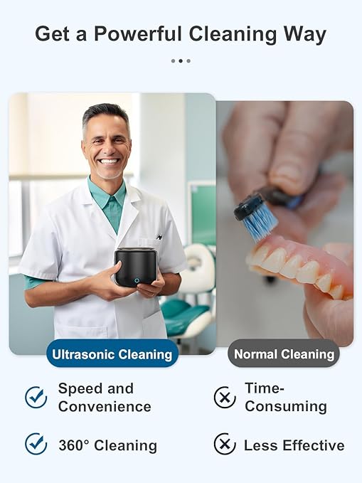 Ultrasonic Retainer Cleaner, 45kHz Retainer Cleaner Machine for Dentures, Mouth Guards, Aligners, Braces, Toothbrush Heads & Jewelry, 230ML Dental Cleaning Pod with 3 Modes & Digital Timer
