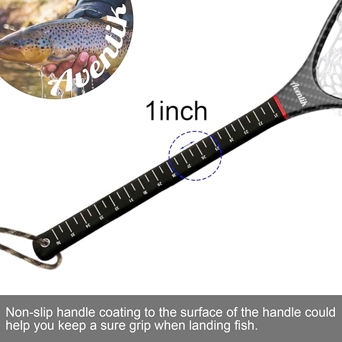 Aventik Fly Floating Fishing Net Carbon Fiber Landing Trout Net Light Weight Clear Rubber Ghost Net Catch & Release