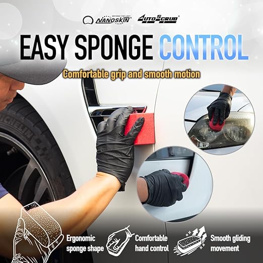 Nanoskin AUTOSCRUB Surface Prep Sponge - Combo Pack Pro Kit - Patented Clay Bar Replacement Tool to Remove Embedded Contaminants Before Wax & Coating | Safe for Painted Surface, Glass, Plastic, etc.