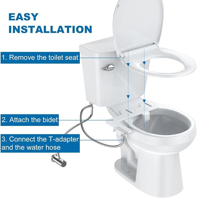 GarveeHome Bidet Attachment for Toilet, Non-Electric Self-Cleaning Dual Nozzle with Feminine and Rear Wash, Cold Water Sprayer with Adjustable Pressure, Easy to Install in Chrome