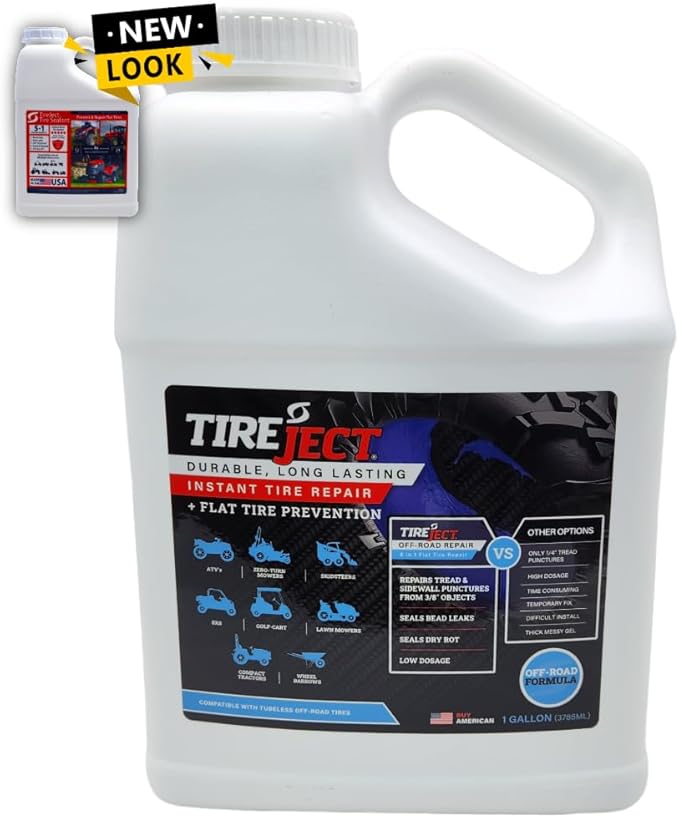TireJect 5-in-1 Off-Road Tire Sealant - Gallon Kit to Repair and Prevent Flat Tires (applicate up to 16 ATV Tires, Large Tractors, Farm Equipment & More!)