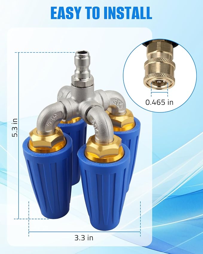4-in-1 Pressure Washer Turbo Nozzle, 1/4" Quick Connector, 360 Rotating, 2.5 Orifice Twin, 4000 PSI