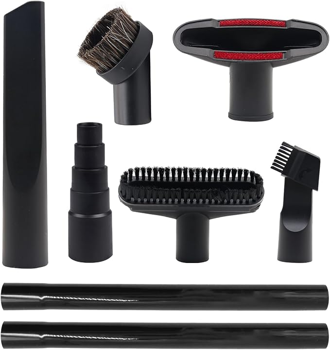 Vacuum Attachments for Shop Vac Accessories 1 1/4 inch Cleaning Accessories Kit with Universal Vacuum Hose Adapter Vacuum Extension Wand Horse Hair Brush Flexible Crevice Tool(8 PCS)