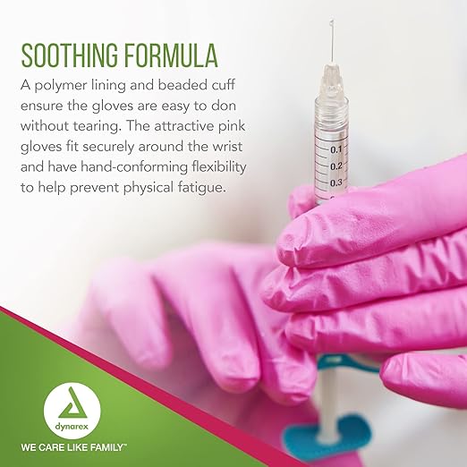 Dynarex AloeSkin Nitrile Exam Gloves With Aloe Vera, Powder-Free, Disposable for Dry Hands, Magenta, Medium, 1 Case of 1000 - 10 Boxes of 100