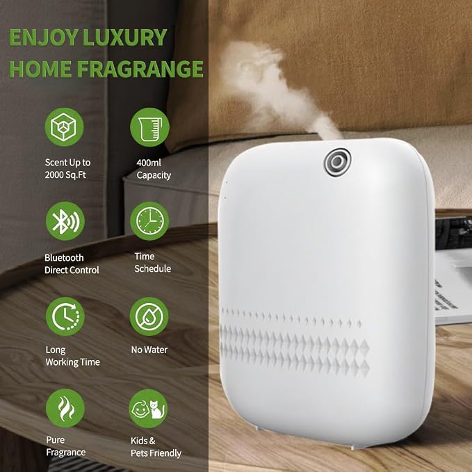 Waterless Essential Oil Diffuser for Home Large Room & Commercial Use, Covers Up to 2000 sq ft, Scent Diffuser 400ML, DC-12V/1A Power Adapter, Scent Air Machine for Spa, Office