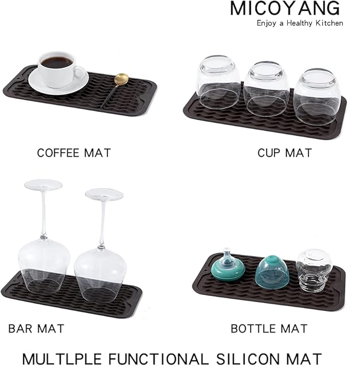 MicoYang Silicone Dish Drying Mat for Multiple Usage,Easy clean,Eco-friendly,Heat-resistant Silicone Mat for Kitchen Counter or Sink,Refrigerator or Drawer Liner Coffee S 12 inches x 6 inches