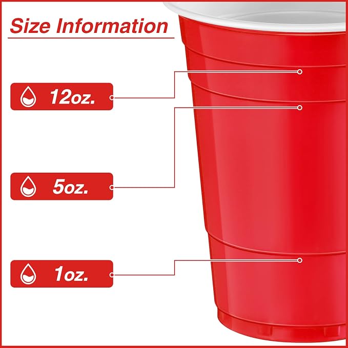 Lounsweer 100 Pcs 16 oz Disposable Party Cups Plastic Heavy Duty Drinking Water Cups for Birthday Baby Shower Wedding BBQ Picnic Party Supplies(Red)