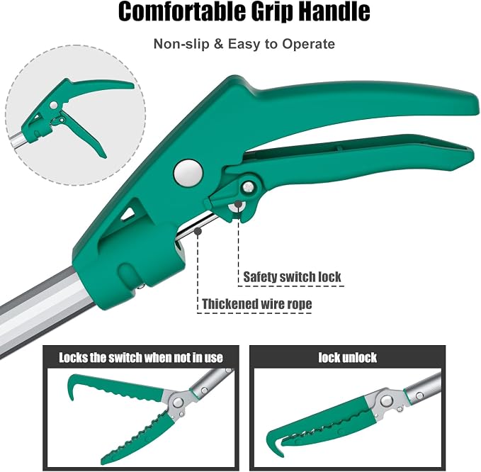 92" Extendable Snake Grabber Reptile Tongs Rattle Snake Catcher Wide Jaw Handling Tool with Lock and Comfortable Grip