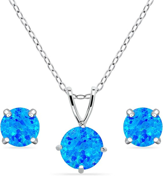 Jewelry Sets for Women, Necklace and Earring Sets for Women, Birthstone Jewelry, Genuine or Synthetic Gemstone, Round Solitaire, Pendant Necklace, Stud Earrings, Sterling Silver Jewelry or Gold Flash