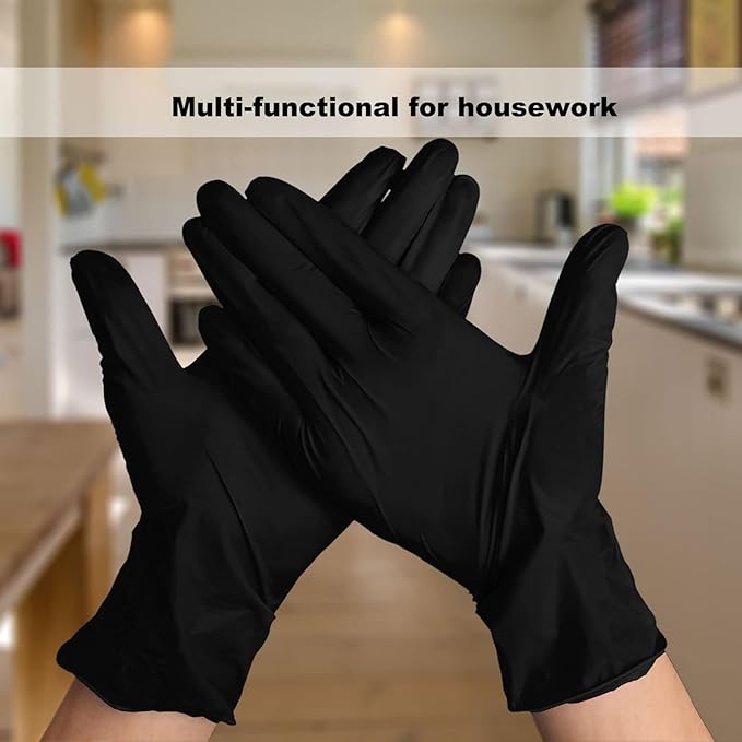 Disposable Gloves Large, Nitrile and Vinyl Blend Material Gloves, Latex Free 4 Mil 200 Pc Food Grade Glove for Cleaning, Food Prep,Hair Dye,Tattoo, Black