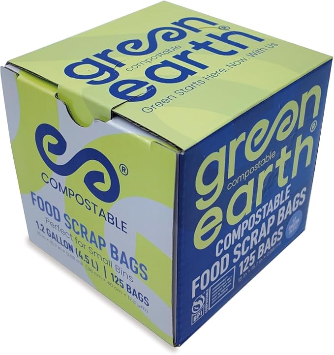 Green Earth Compostable Bags for Countertop Compost Bins, 1.2 Gallon (4.5L), Extra Thick 0.68 Mil, Leak-Proof & Odor Control, 125-Count, ASTM D6400, BPI (US) & OK Compost Home (EU) Certified