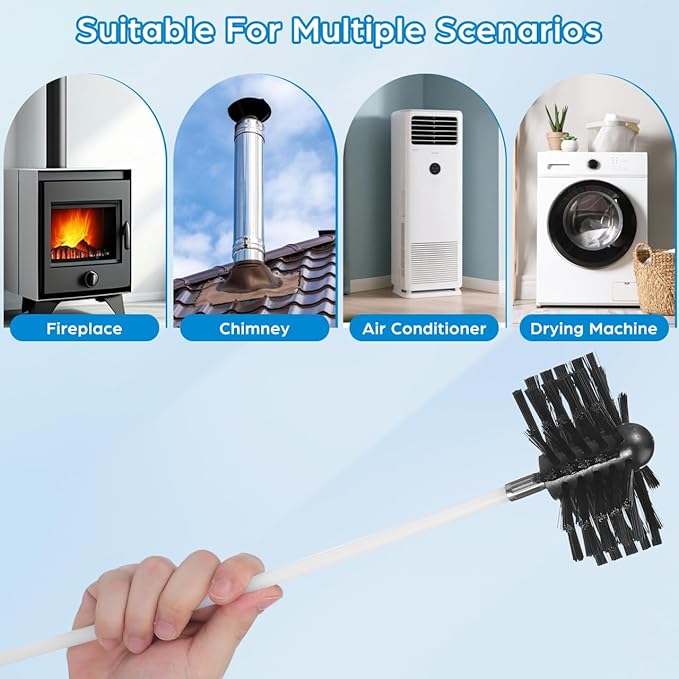Didiseaon 20FT Chimney Sweep Kit: Dryer Vent Cleaner & Fireplace Cleaning Brush - Heavy Duty Wire Heads for Stubborn Soot, Duct Cleaning Kit with Drill Attachment, 15 Flexible Rods
