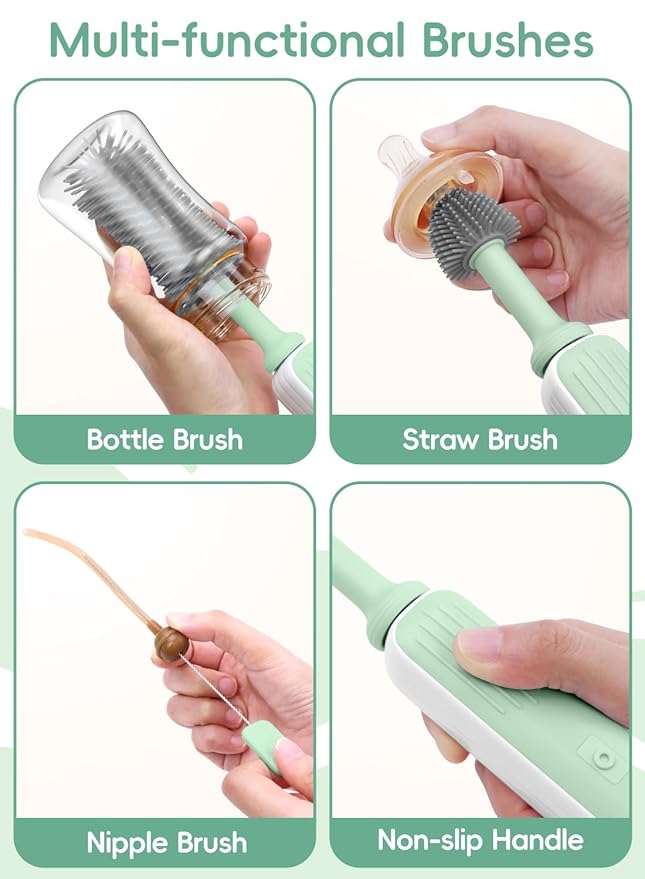 Yasew Electric Bottle Brush Cleaner, Baby Bottle Brush Travel Set, 360° Efficient Cleaning, Durable 2000 mAh Battery, Travel Bottle Brush Set with Drainage Rack and Storage Box, Baby Travel Essential