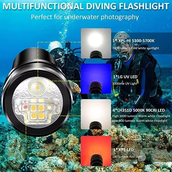 Wurkkos DL07 Dive Light 3000Lumen Underwater Video Light, White Red Violet Tri-Color, 135-Degree Wide Beam Scuba Flashlight for Dive Photography Fill Light and Fluorescent Night Diving