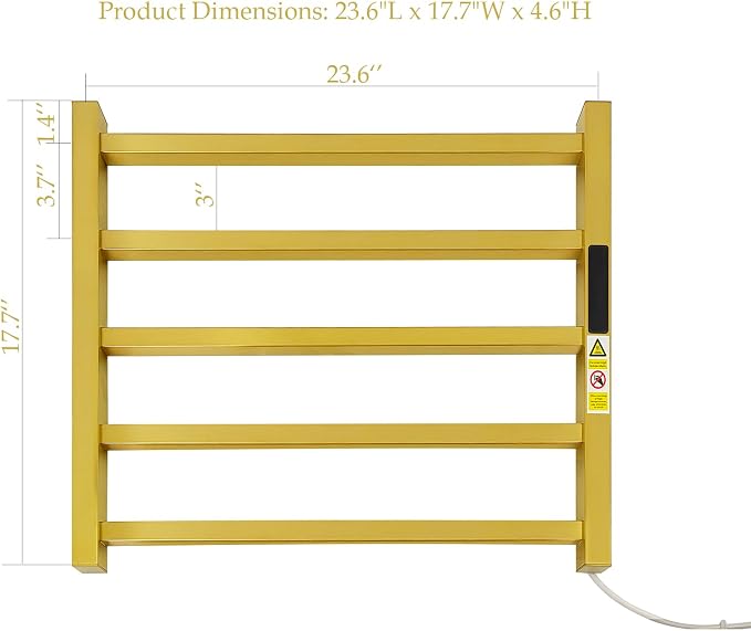 Luxury Heated Towel Rack Wall Mounted Towel Warmers, 5 Bars Towel Warmer Rack for Bathroom with Timer & Temperature Multi-Level Adjustable, Hardwired and Plug-in Compatible (Brushed Gold)