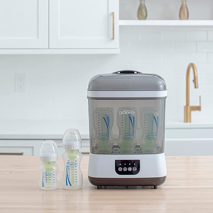 Dr. Brown's Clean Steam Baby Bottle and Pacifier Sterilizer and Dryer with Folding Baby Bottle Drying Rack