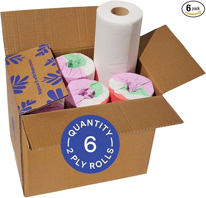 Repurpose 100% Bamboo Paper Towels, Thick 2-Ply Tree Free, Highly Absorbent & Soft, Eco-Friendly, Plastic Fee Packaging, 6 Rolls (150 Sheets/Roll) FSC Certified