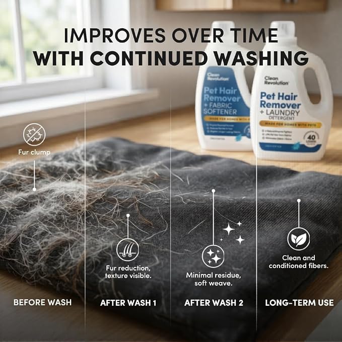Clean Revolution Pet Hair Remover for Laundry 2-Pack – Removes Dog & Cat Hair Over Time – Enzyme Laundry Detergent & Fabric Softener, Odor Eliminator, Tahitian Palm, 40 oz Each