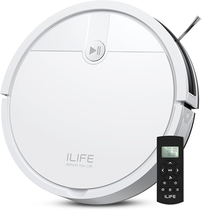 ILIFE V2 Robot Vacuum Cleaner, Tangle-Free Suction, 120 Mins Runtime, Slim, Self-Charging Robotic Vacuum Cleaner, Ideal for Pet Hair and Hard Floors