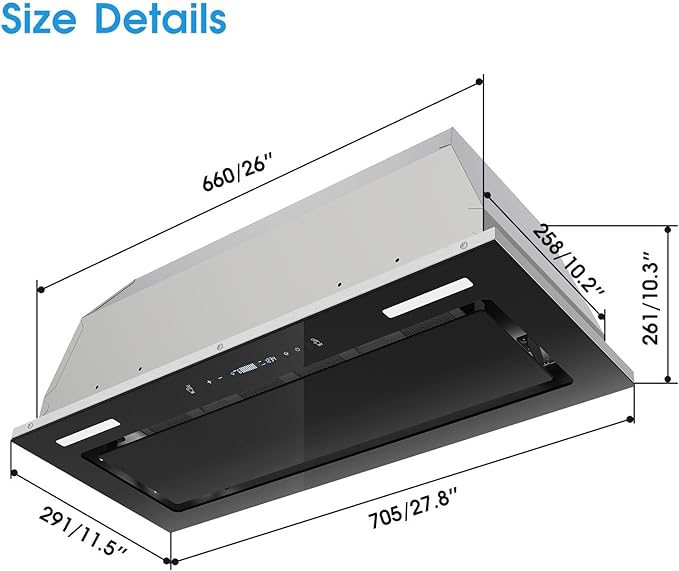 JOEAONZ Range Hood Insert 30 Inch 800 CFM, Built-in Vent Hood Black Glass Gesture & Touch Control Kitchen Exhaust Fan, Mesh Filters Recirculating Stove Hood Dual LED Lights Ducted/Ductless Convertible
