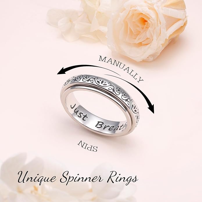 Ladytree Spinner Fidget Anxiety Ring,925 Sterling Silver Stress Relief Worry Ring,Platinum Plated ADHD Autism Jewelry,Birthday Mom Gift for Women
