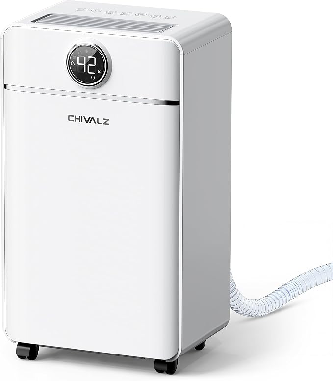 CHIVALZ 1500 Sq.ft Dehumidifier for Basement with Drain Hose, 25 Pints Dehumidifiers for Home, Bedroom, Bathroom, RV, 40dB, Intelligent Humidity Control, 3 Modes, 24H Timer, White 1Pack