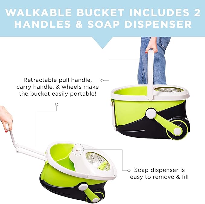 Deluxe Stainless Steel Rolling Spin Mop System with Replacement Microfiber Mop Heads – Walkable with Wheels - Suits All Floor Types - Multipurpose Home Use