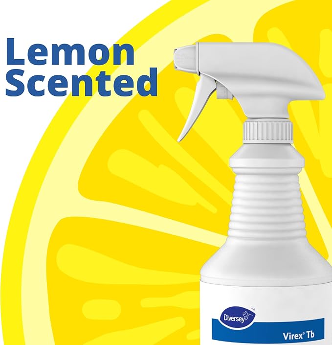 Diversey VIREX Tb 04743 Disinfectant Cleaner, Hospital Use Tuberculocidal, Virucide, Fungicide with Lemon Scent, Ready-to-Use, For Home & Commercial Use, 32-Ounce (12 Pack & 1 Reusable Sprayer Nozzle)
