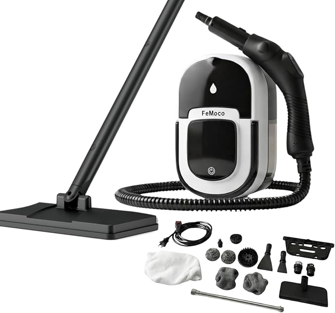 2-in-1 Steam Cleaner & Steam Mop for Home | 1.6L Tank for 60 Mins Runtime | 15s Fast Heat Up Portable Steamer with Wheels & 3-Level Handle | for Car, Tile Grout, Floor, Upholstery, 16-Piece Kit