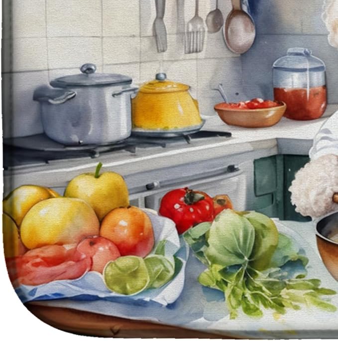 Caroline's Treasures DAC6306DDM White Poodle The Chef Dish Drying Mat Absorbent Dish Drying Mat Pad for Kitchen Counter Dish Drainer Mat for Countertop, 14 x 21", Multicolor