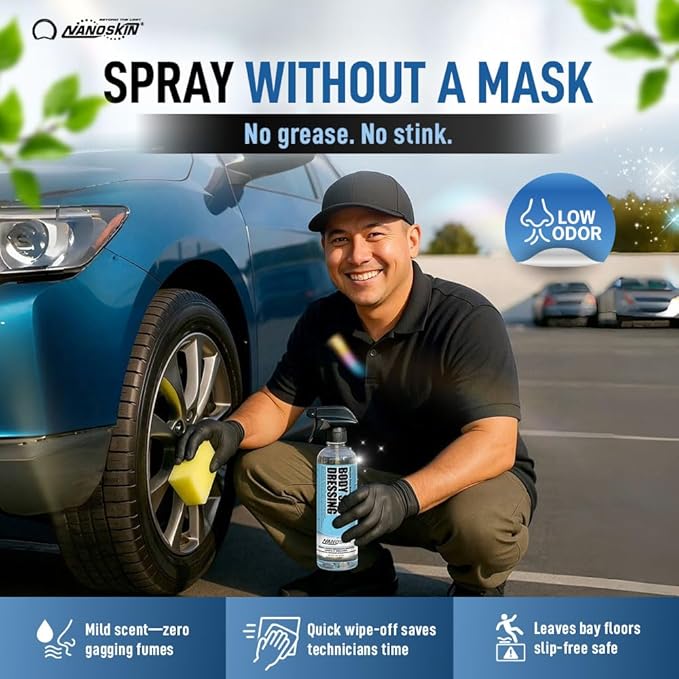 Nanoskin BODY SHOP DRESSING for Professional Automotive Care, 32 Oz. (2x16 Oz) – Silicone-Free, High-Gloss Shine for Exterior Rubber, Vinyl, and Plastic Surfaces | Perfect for Car, Truck, RV, and Boat