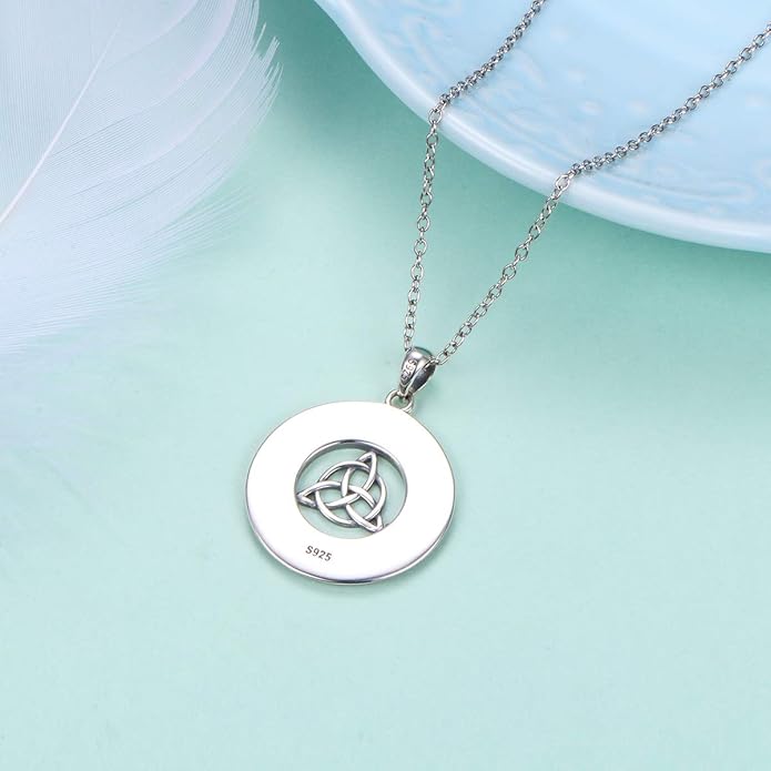 DAOCHONG 925 Sterling Silver Jewelry Oxidized Good Luck Irish Knot Celtic Medallion Round Pendant Necklace, 20 inch