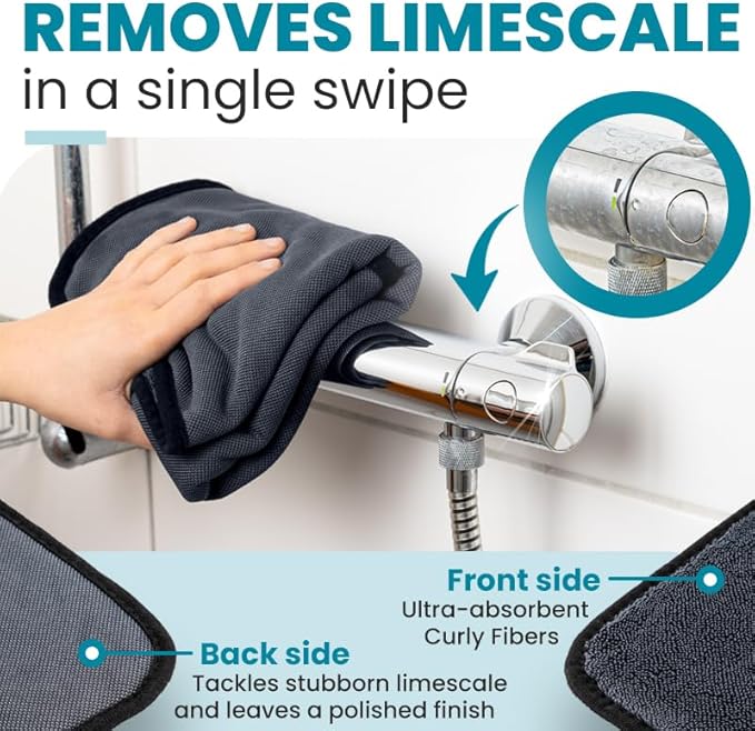 Shiny Wipes XL Drying Towel, the Original, Ultra Absorbent Twisted-Loop Design, Streak-Free Drying Towel, Shiny Wipes Shower Cleaning Cloths (4 Towel)