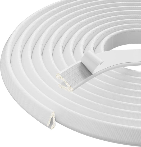 V Shape Foam Weather Stripping Door Frame Seal Strip 33FT White, Draft Stopper, Insulation Winter, Weatherstripping, Gap Sealing, Soundproofing, Self-Adhesive Used for Exterior Front Door Side