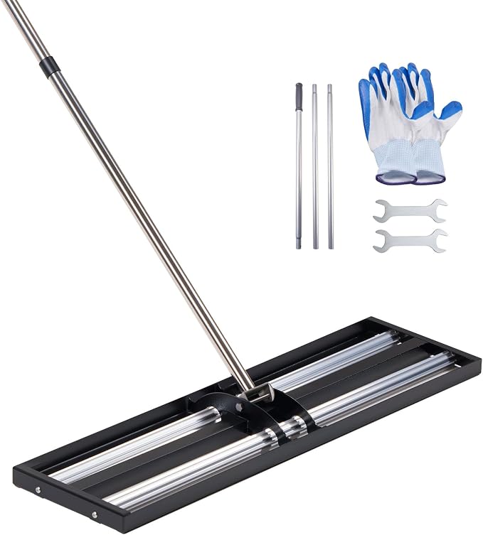 VEVOR Updated Lawn Leveling Rake with Roller, 36" x 10" Stainless Steel Lawn Leveler with 83.9" Adjustable Handle, Heavy Duty Yard Leveling Rake, Effort Saving Lawn Leveling Tool for Yard Golf Court