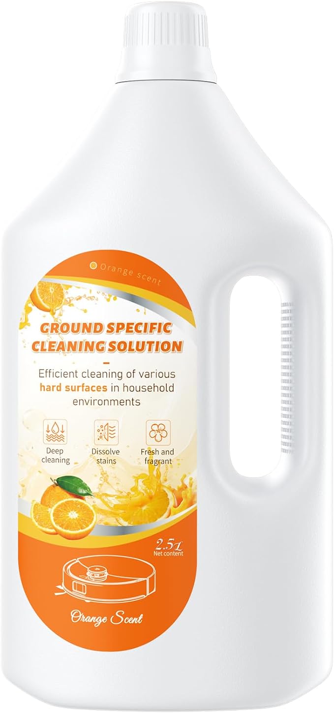 2.5 L Floor Cleaning Solution Orange Scent, Compatible with Roborock/Shark/Bissell/Swiffer/IRobot/Eufy Quick Drying Without Residue Suitable for All Robot Vacuums and Wet Dry Dual-Use Vacuum Cleaners