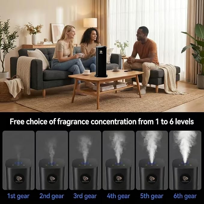 Waterless Aroma Diffuser, Large Capacity Essential Oil Diffuser with Dual Atomizing Cores, Smart Control for Large Spaces, Black (Waterless Scent Diffuser)