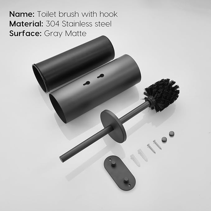 Toilet Brush and Holder Set Grey | Dual-purpose holder, Wall-mounted installation, Surface-mounted installation