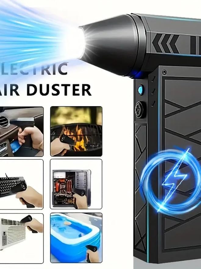Compressed Air Duster-130000RPM Powerful Electric Air Duster with LED Light, 4 Gear Adjustable-Durable Blower -Rechargeable Cordless Duster for PC, Keyboard, Car, Outdoor, Home and Computers Cleaning
