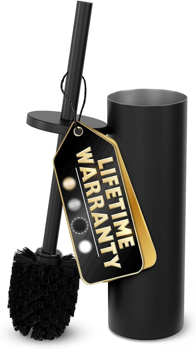 Black Toilet Brush and Holder Set - Scratch Resistant Black Toilet Bowl Brush and Holder with Soft Bristles Replaceable Head, Protection from Splashes, and Compact Design - for Effective Cleaning