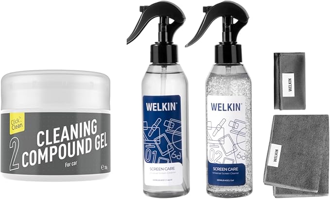 CLICK CLEAN Cleaning Kit, 1 x Cleaning Gel for Car Interior and Keyboard, 1 X Cleaning Mist, 1 X Cleaning Gel, 1 Microfiber Cloth and 1 Glass Wipe Included