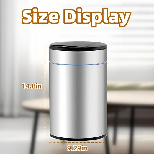 Garbage Can with Lid, Intelligent Sensor Opening and Closing, Small Garbage Can for Living Room, Bedroom, Kitchen and Bathroom (1, Silver)