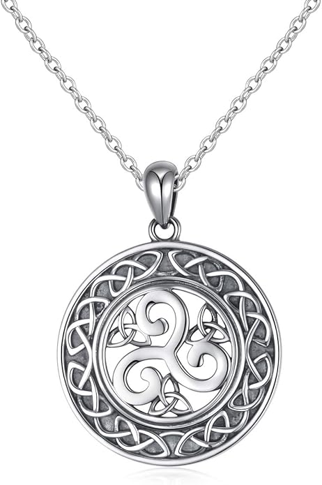 DAOCHONG 925 Sterling Silver Jewelry Oxidized Good Luck Irish Knot Celtic Medallion Round Pendant Necklace, 20 inch