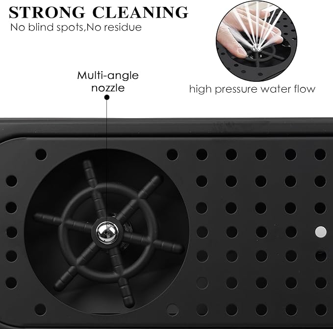 Glass Cleaning Machine,Rinser Stainless Steel Countertop Commercial Pitcher Cleaning Machine, Kitchen Sink Coffee Bar Coffee Milk Tea Cup Glass Cup Cleaning Machin(Black)