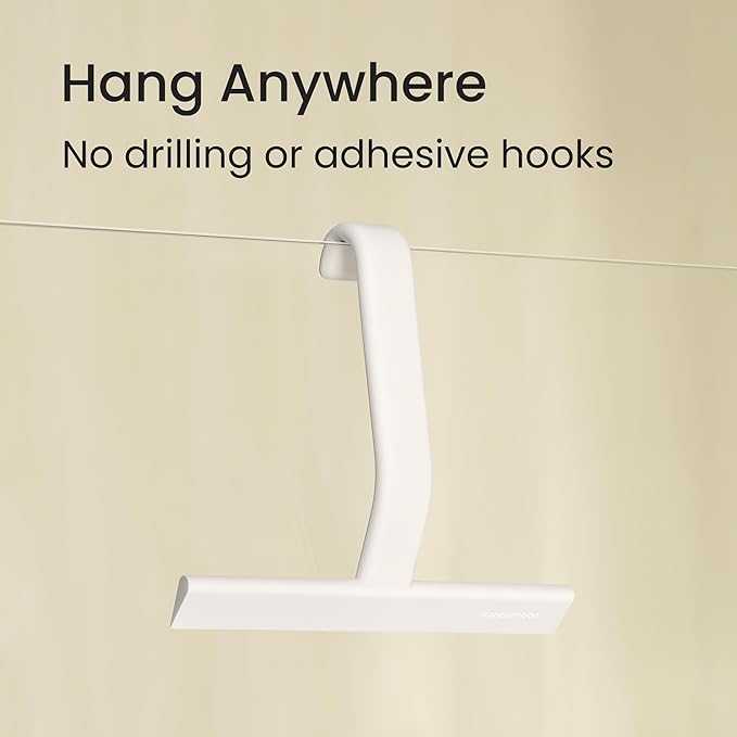 dancemoon JustHang Shower Squeegee for Glass Doors, All-in-One Award-Winning Silicone Squeegee with Built-in Hook for Bathroom, Window, Mirror, Tile Wall, Car, Streak-Free Cleaner Tool, 10-Inch White
