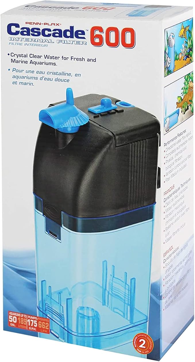 Penn-Plax Cascade 600 Fully Submersible Internal Filter – Provides Physical, Biological, and Chemical Filtration for Aquariums and Turtle Tanks(Pack of 12)