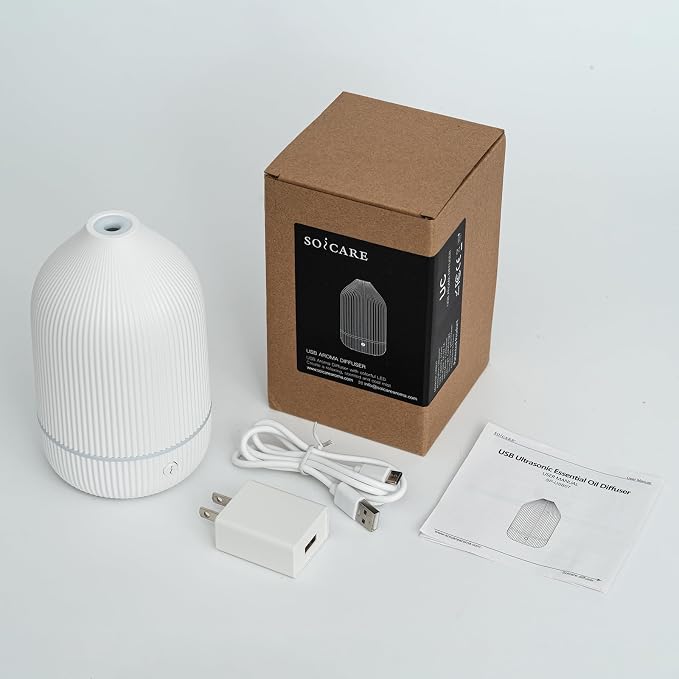 Oil Diffuser,100ML Mini Aromatherapy with USB Cable & Adapter, 7 Colors Lights Mode Waterless Auto Off for Car Home Office Room (USB Power)