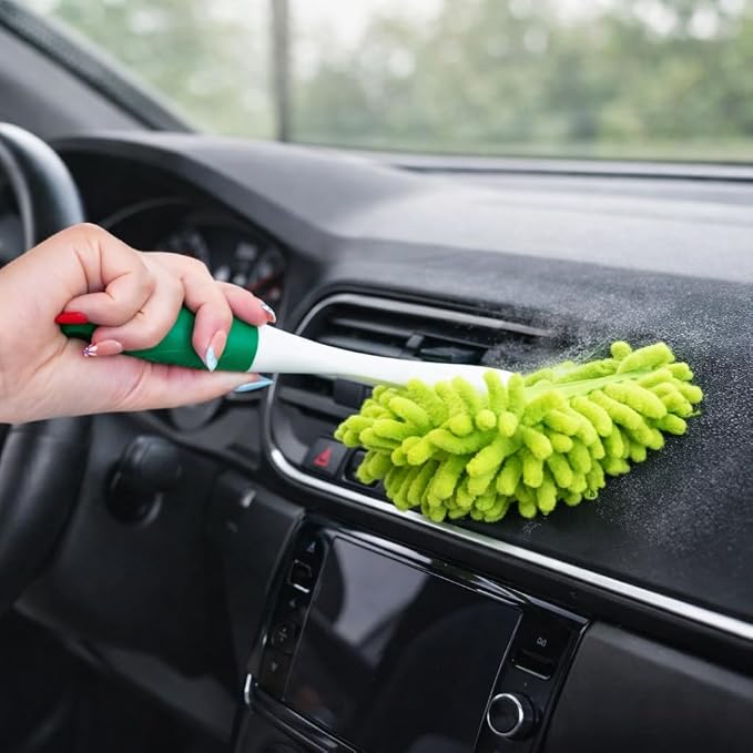LIBMAN Microfiber Duster for Car Cleaning - 3 Pk Reusable Washable Hand Duster with Handle for Furniture, Screens, Shelves, Blinds - Traps Dust & Allergens